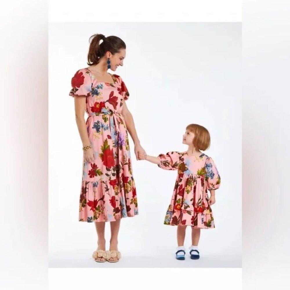 Mestiza x Pink Chicken Jasmine Pink Floral Garden Midi Dress XL - Picture 3 of 8